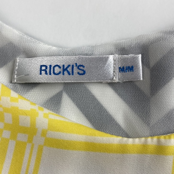 3/$15 Yellow windowpane black chevron print blouse cami office size M - Picture 3 of 9